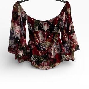 Express Floral Blouse - Red, Pink & Purple Floral Print, Size XS